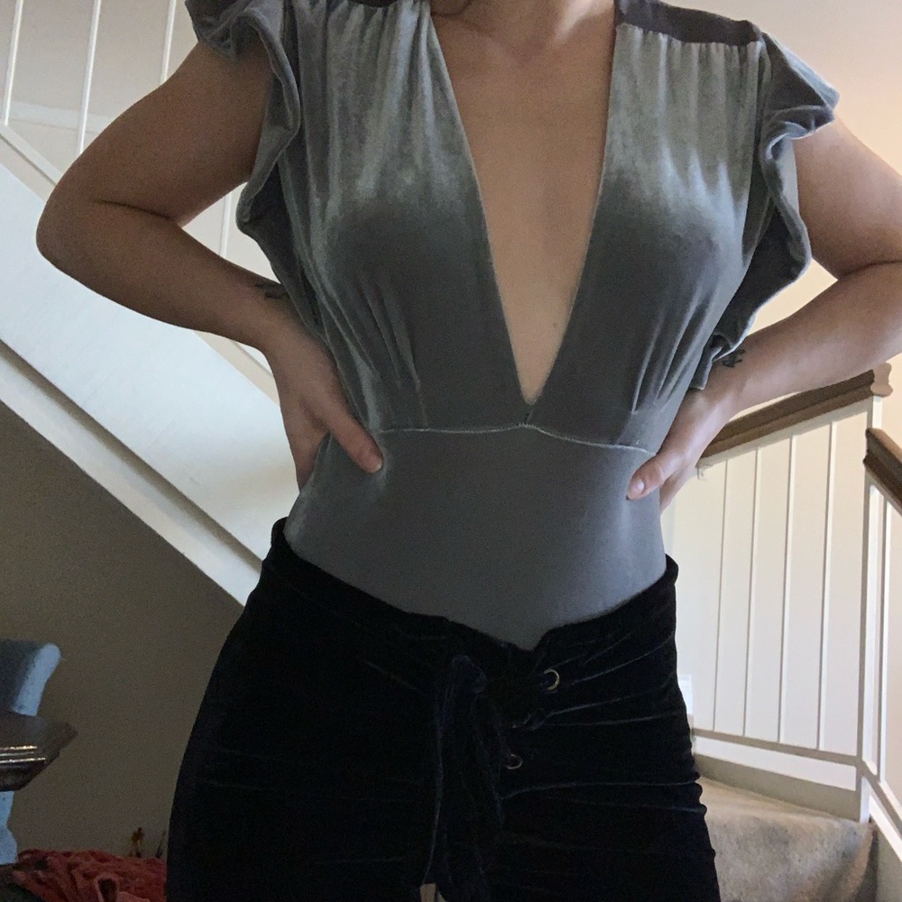 Misa Los Angeles suede grey bodysuit XS